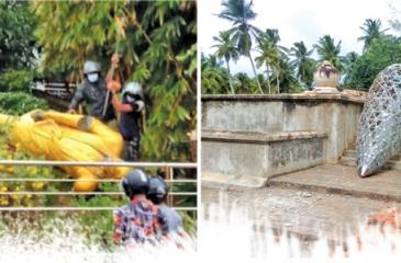 තංගල්ලේ ඩී.ඒ.රාජ­පක්ෂ  ස්මාර­කය විනාශ කර ඇති අයුරු  සහ මැදමුලනේ තිබූ ඩී.ඒ.රාජ­පක්ෂ හා දන්දිනා දිසා­නා­යක ස්මාර­කය කඩා දමා ඇති අයුරු