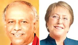 විදේශ ඇමති දිනේෂ් ගුණවර්ධන සහ  එක්සත් ජාතීන්ගේ මානව හිමි­කම් කොමසාරිස්  මිෂෙල් බැෂලේ
