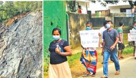 ආන්දෝලනයට ලක්වී ඇති ගල්වළ වමේ සහ ඊට එරෙහිව ප්‍රදේශවාසීන් පාගමනින් විරෝධතාව දක්වන අයුරු.