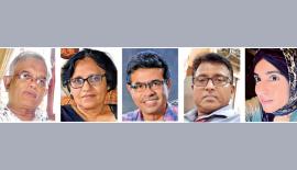 වමේ සිට - දෙටු ප්‍රවීණ මාධ්‍යවේදි එන්. එම්. අමීන්, ජ්‍යෙෂ්ඨ මාධ්‍යවේදින් වන හනා ඉබ්‍රහිම්, රමේස් උවයිස්, ෆවුස් මොහොමඩ් සහ මාධ්‍යවේදිනි සහිඩා අල්මා