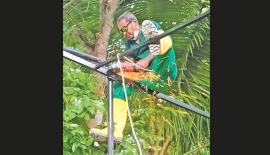වෛද්‍ය ප්‍රණීත් ගොඩනැගිල්ලේ වහලය සකසමින්
